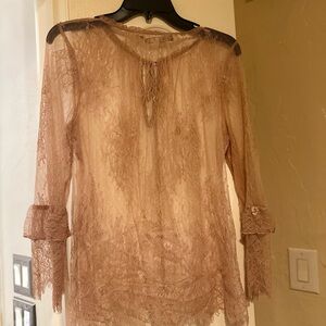 White House Black Market Blush Lace Blouse